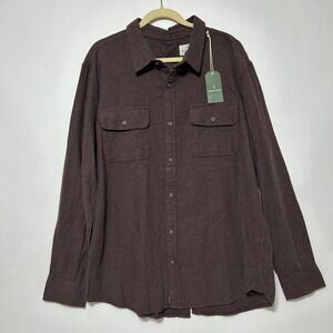 Mutual Weave Men XL Brown Utility Shirt Adaptive Button Front Rear Hook Loop NWT